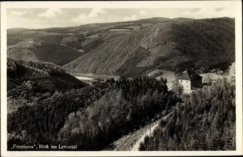 Ak Eveking Werdohl im Sauerland, Forsthaus Gaststätte und Pension, Blick ins Lennetal