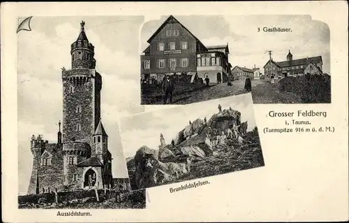 Ak Schmitten Taunus, Großer Feldberg, 3 Gasthäuser, Aussichtsturm, Brunhildisfelsen