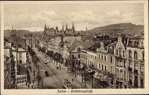 Ak Aachen in Nordrhein Westfalen, Hindenburgstraße, Straßenbahnen