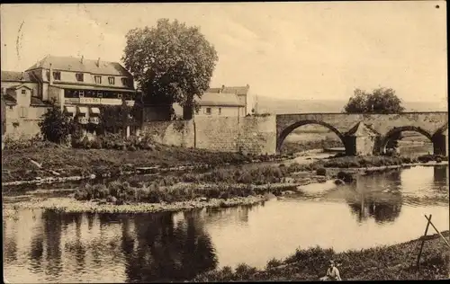 Ak Echternacherbrück in Rheinland Pfalz, Hotel Bitburger Hof, Kanustation, Brücke