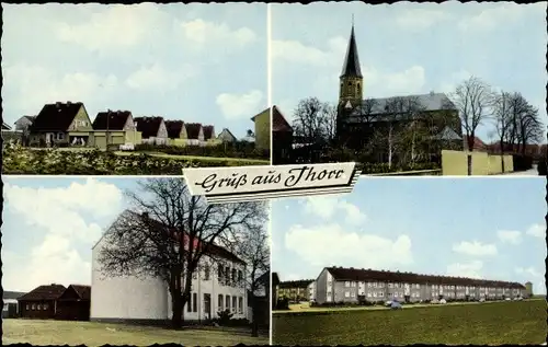 Ak Thorr Bergheim an der Erft, Panorama, Häuserblock, Kirche