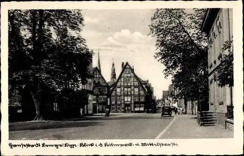 Ak Lemgo in Lippe, Bismarck- und Mittelstraße, Fachwerkhaus, Kirchtürme