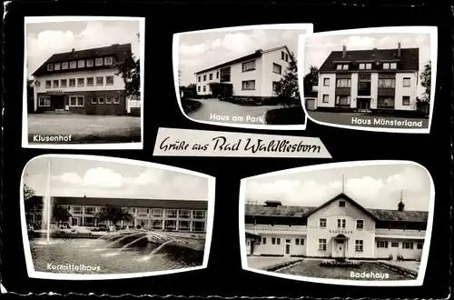 Ak Bad Waldliesborn Lippstadt, Haus Münsterland, Klusenhof, Haus am Park, Badehaus, Kurmittelhaus