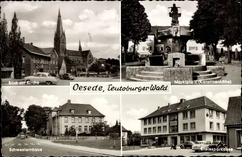 Ak Oesede Georgsmarienhütte in Niedersachsen, Blick zur Kirche, Marktplatz, Denkmal, Schwesternhaus