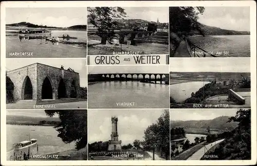 Ak Wetter an der Ruhr, Harkortsee, Ruhrbrücke, See, Viadukt, Lanungsplatz, Harkort-Turm, Ruhrtal