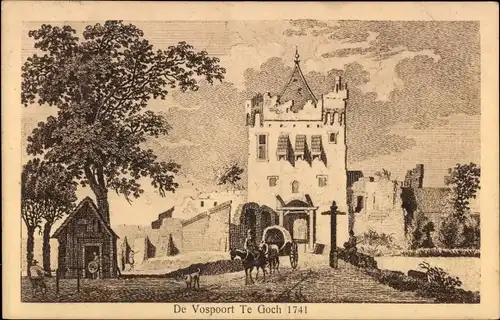 Ak Goch am Niederrhein, De Vospoort Te Goch 1741, Pferdekutsche