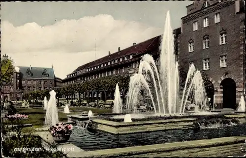 Ak Oberhausen Rhein, Friedensplatz, Springbrunnen