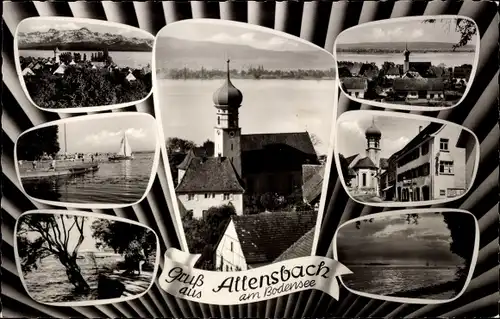 Ak Allensbach am Bodensee, Kirchturm, Segelboote, Panorama