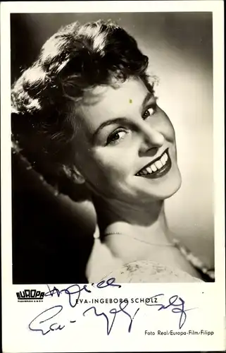 Ak Schauspielerin Eva Ingeborg Scholz, Portrait, Europa, Autogramm