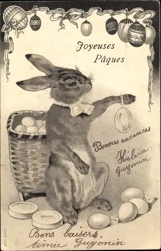 Präge Litho Glückwunsch Ostern, Osterhase, Ostereier, Korb