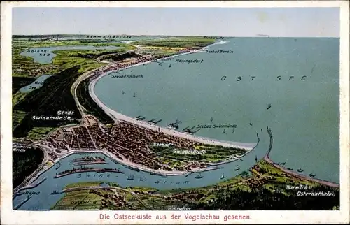 Landkarten Ak Świnoujście Swinemünde Pommern, Ostsee, Osternothafen, Gothensee, Ahlbeck, Bansin