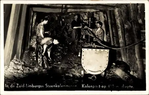 Ak Limburg Niederlande, Steenkolenmijnen, Bergleute, Kohle, Förderwagen