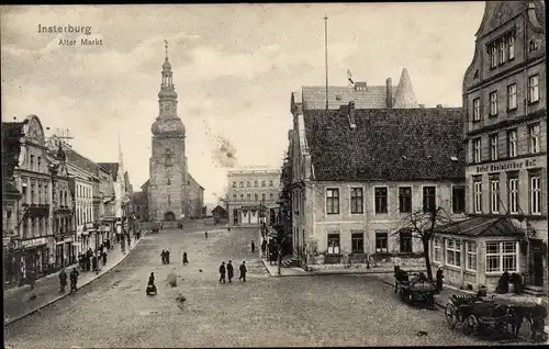 Ak Tschernjachowsk Insterburg Ostpreußen, Alter Markt, Hotel Rheinischer Hof, Kirche