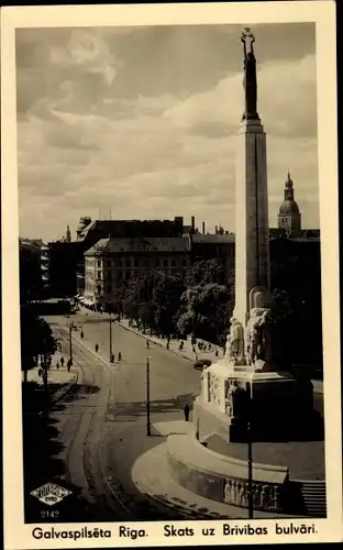 Ak Riga Lettland, Skats uz Brivibas bulvari, Freiheitsboulevard, Denkmal