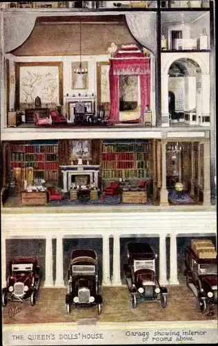Ak The Queen's Dolls House, stores, Garage, showing interior of rooms above