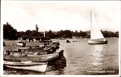 Ak Poole South West England, Park Lake, Segelpartie, Boote