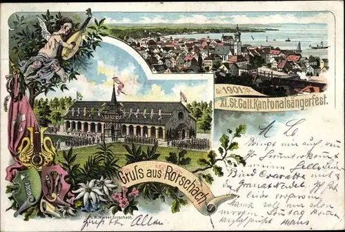 Litho Rorschach Kanton Sankt Gallen Schweiz, XI. Kantonalsängerfest 1901, Festhalle