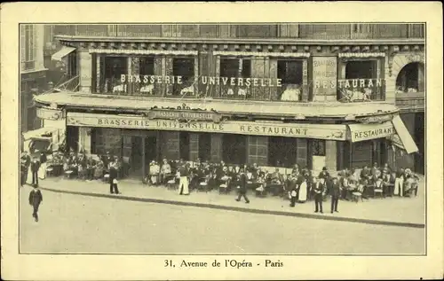 Ak Paris Louvre, Avenue de l'Opéra, Brasserie Universelle