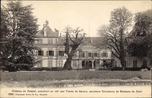 Ak Coppet Kanton Waadt, Chateau de Madame de Stael, Wiese