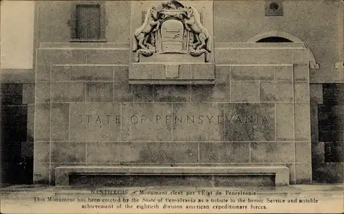 Ak Nantillois Meuse, Monument eleve par l'Etat de Pennsylvanie