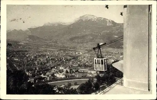 Ak Grenoble Isère, Vue generale et station du Telepherique