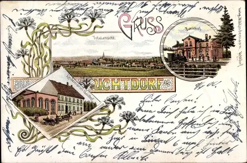 Litho Lisie Pole Uchtdorf Pommern, Gesamtansicht, Bahnhof, Lindemanns Gasthof