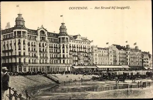 Ak Oostende Ostende Westflandern, Het Strand bij laaggetij