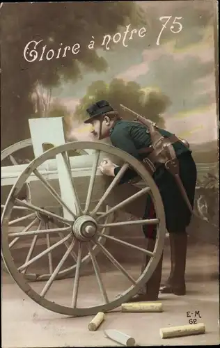 Ak Gloire a notre 75, französischer Soldat mit Geschütz, I WK