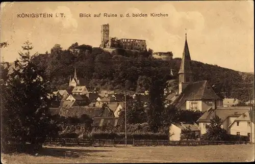 Ak Königstein im Taunus, Blick auf die Ruine und die beiden Kirchen