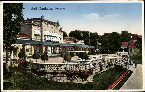 Ak Bad Nauheim in Hessen, Kurhaus, Außenansicht mit Terrasse und Park