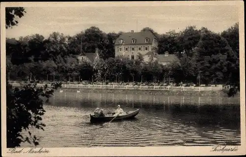 Ak Bad Nauheim in Hessen, Teichpartie, Ruderboot