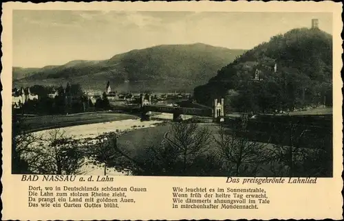 Ak Nassau an der Lahn, Panorama, Text Das preisgekrönte Lahnlied