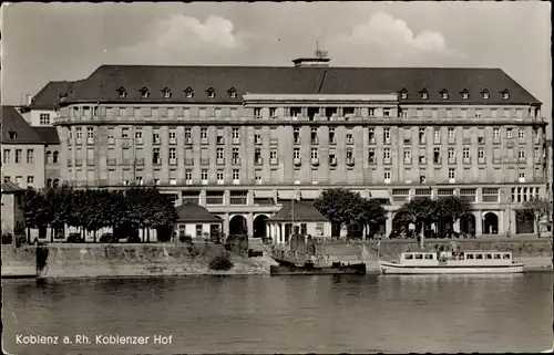 Ak Koblenz am Rhein, Koblenzer Hof, Ansicht über Rhein, Schiff, Anleger