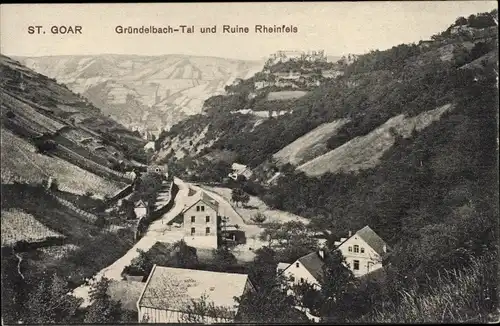 Ak Sankt Goar Rheinland Pfalz, Gründelbach Tal, Ruine Rheinfels