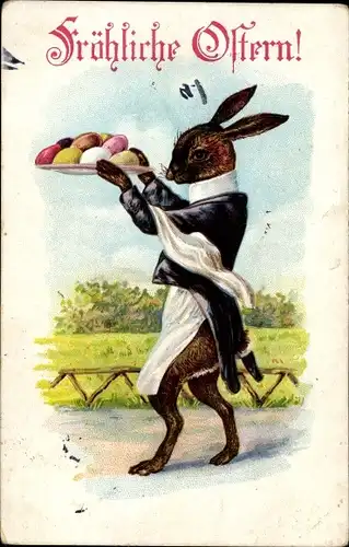 Präge Ak Glückwunsch Ostern, Osterhase, Ostereier