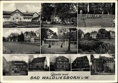 Ak Bad Waldliesborn Lippstadt in Westfalen, Haus Margarete, Badehaus, Heizig, Tennisplatz
