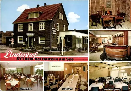 Ak Sythen Haltern am See Westfalen, Gaststätte Lindenhof, Herdfeuer, Gastzimmer, Kegelbahn,