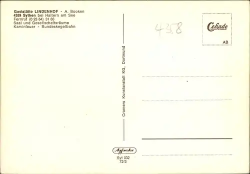 Ak Sythen Haltern am See Westfalen, Gaststätte Lindenhof, Herdfeuer, Gastzimmer, Kegelbahn,