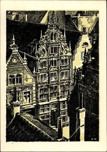 Künstler Ak Hansestadt Bremen, Essighaus, Patrizierhaus, durch Krieg zerstört