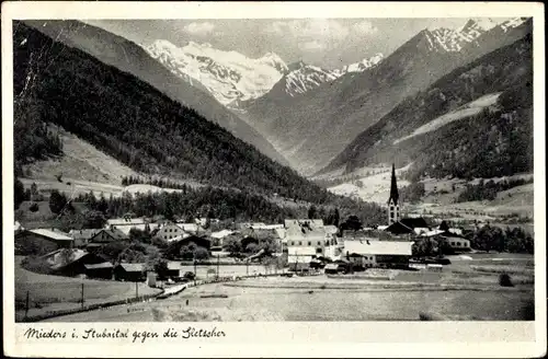 Ak Mieders im Stubaital Tirol, gegen Gletscher, Kirche