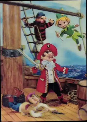 3 D Ak Peter Pan fliegt auf das Schiff von Captain Hook, Piraten