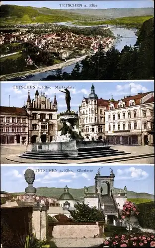 Ak Děčín Tetschen an der Elbe Region Aussig, Gesamtansicht, Marktplatz, Gloriette