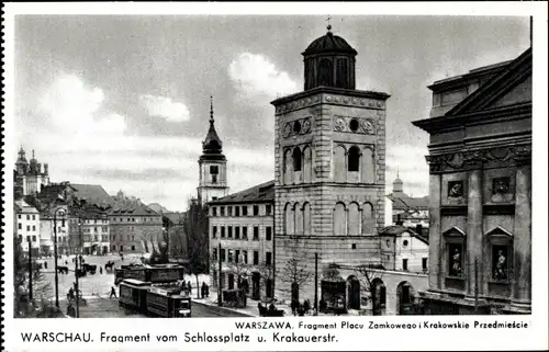 Ak Warszawa Warschau Polen, Fragment vom Schlossplatz und Krakauerstraße