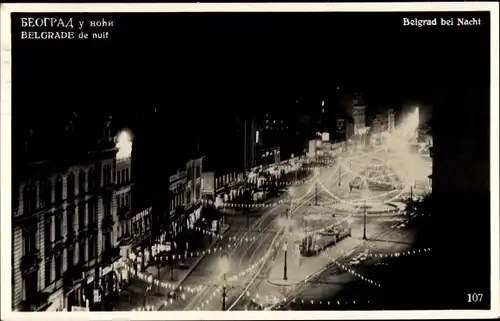 Ak Beograd Belgrad Serbien, beleuchtete Straße bei Nacht