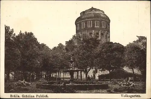 Ak Brăila Rumänien, Gradina Publica, Volksgarten, Brunnen, Turm