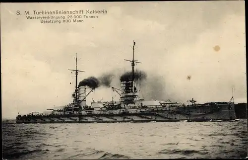 Ak Deutsches Kriegsschiff, SMS Kaiserin, Turbinenlinienschiff