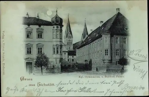 Mondschein Ak Eichstätt in Oberbayern, Königl. Gymnasium, Bischöfliches Palais