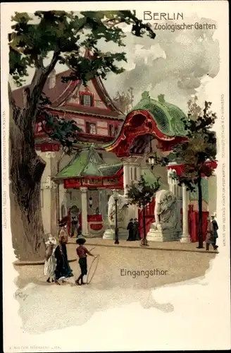 Künstler Litho Kley, Heinrich, Berlin Tiergarten, Zoologischer Garten, Elefantentor