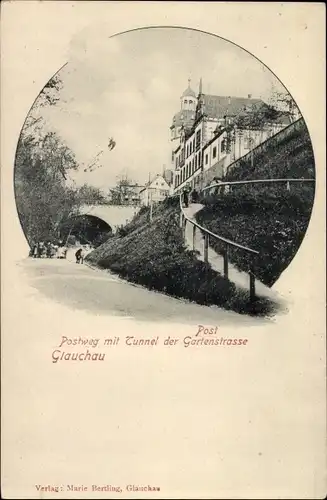 Ak Glauchau in Sachsen, Post, Postweg mit Tunnel der Gartenstraße