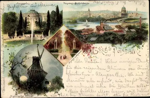 Litho Potsdam in Brandenburg, Panorama, Sanssouci, Windmühle, Park